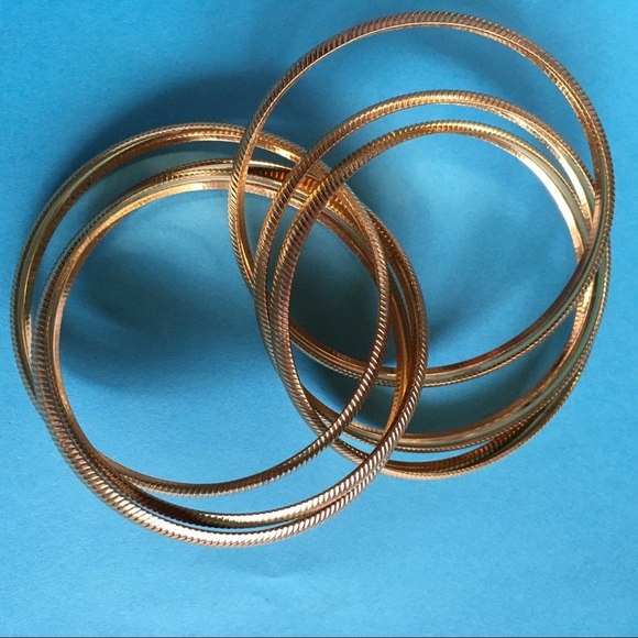 Gold Tone Linking Bangles Set of 6 - Picture 4 of 5